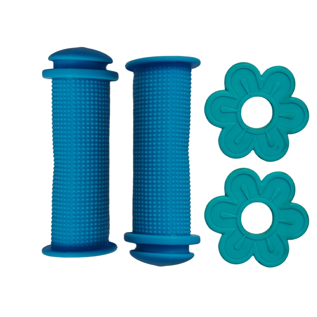 SUNCROSS Flower Design Bicycle Handle Grip 100mm Blue Rubber Anti-Slip Handlebar Grips for Kids and City Bikes