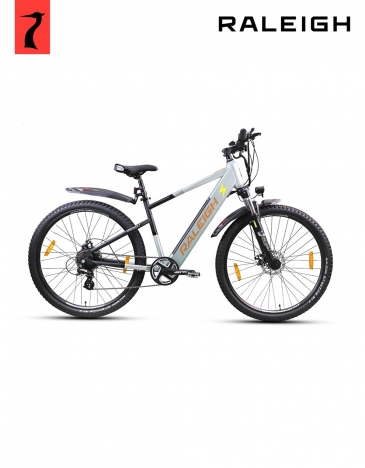 Overvolt 29.5 Inch Electric Bicycle with 250W brushless hub motor, 10.4Ah Li-ion battery, suspension fork, and mechanical disc brakes.